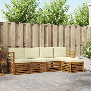vidaXL Sofa Sets 5 pcs Natural and Cream Solid Acacia Wood