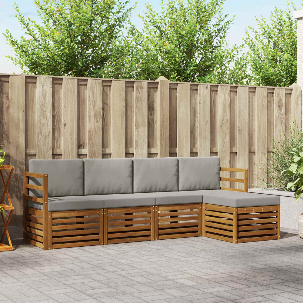 vidaXL Sofa Sets 5 pcs Natural and Light Grey Solid Acacia Wood