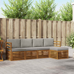 vidaXL Sofa Sets 5 pcs Natural and Light Grey Solid Acacia Wood