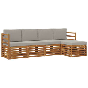 vidaXL Sofa Sets 5 pcs Natural and Light Grey Solid Acacia Wood