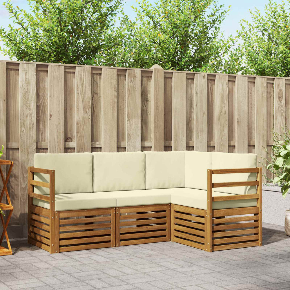 vidaXL Sofa Sets 4 pcs Natural and Cream Solid Acacia Wood