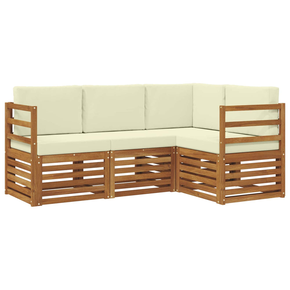 vidaXL Sofa Sets 4 pcs Natural and Cream Solid Acacia Wood