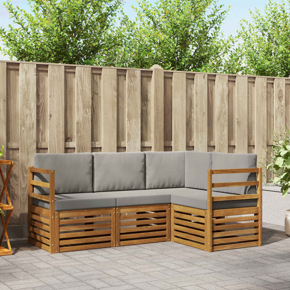vidaXL Sofa Set 4 pcs Natural and Light Grey Solid Acacia Wood