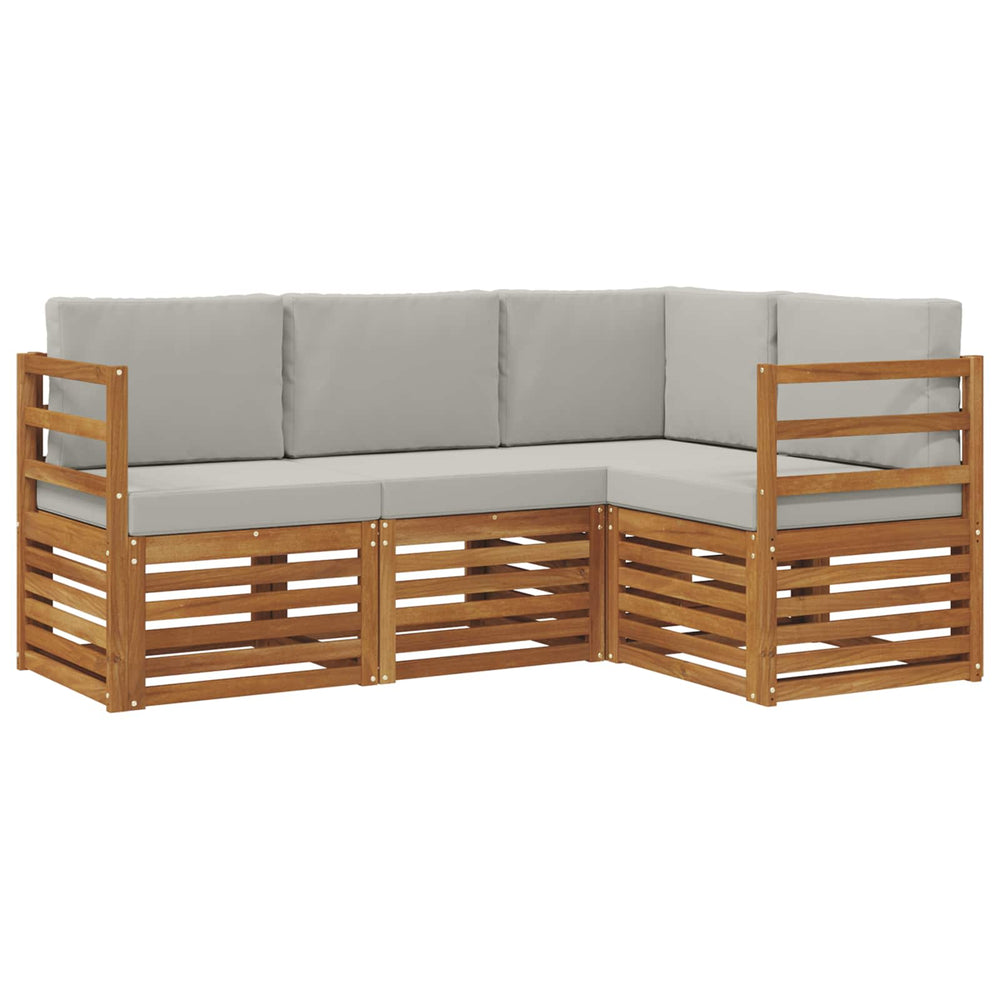 vidaXL Sofa Set 4 pcs Natural and Light Grey Solid Acacia Wood