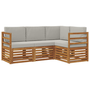 vidaXL Sofa Set 4 pcs Natural and Light Grey Solid Acacia Wood
