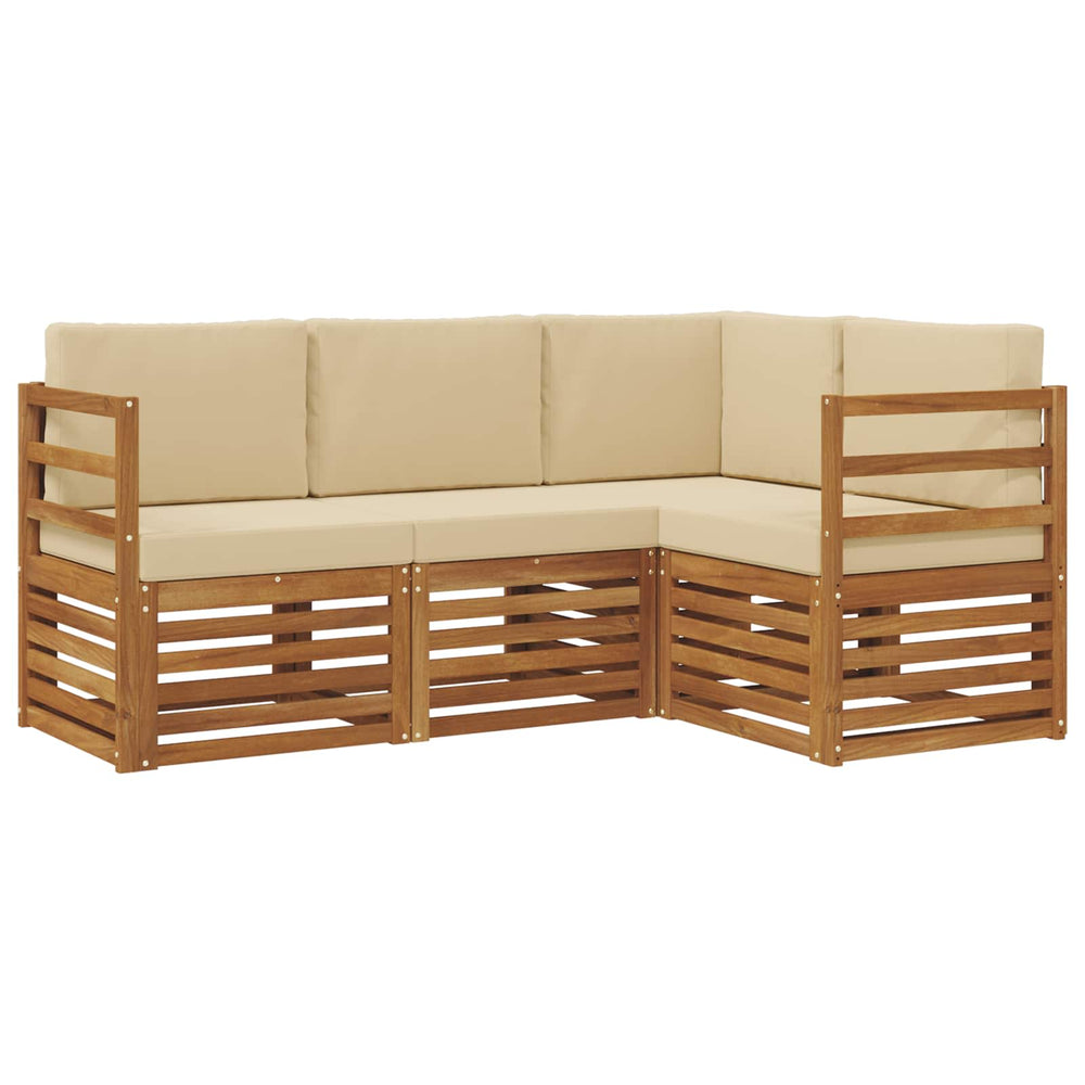 vidaXL Sofa Set 4 pcs Natural and Beige Solid Acacia Wood