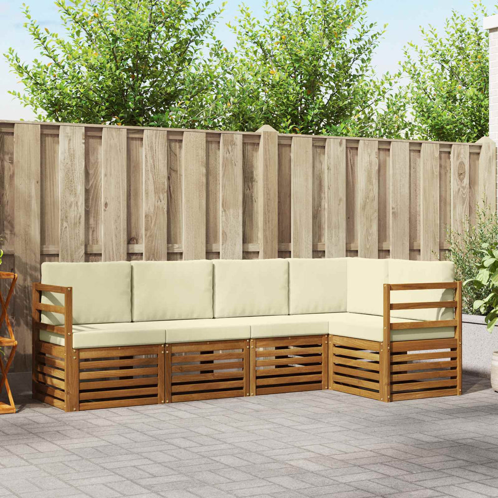 vidaXL Corner Sofa Set with Cushions 5 pcs Natural and Cream Solid Acacia Wood