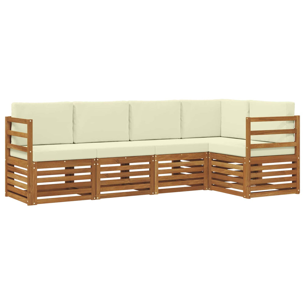 vidaXL Corner Sofa Set with Cushions 5 pcs Natural and Cream Solid Acacia Wood