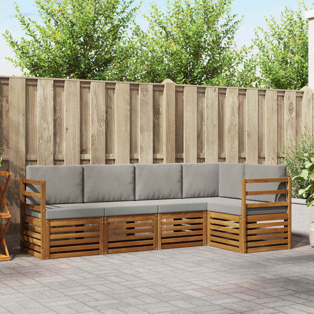 vidaXL Corner Sofa Set 5 pcs Natural and Light Grey Solid Acacia Wood