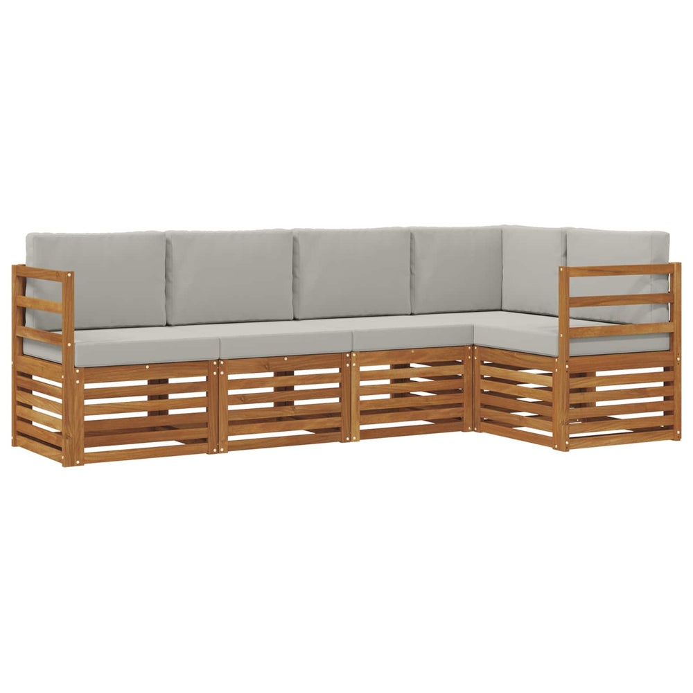 vidaXL Corner Sofa Set 5 pcs Natural and Light Grey Solid Acacia Wood