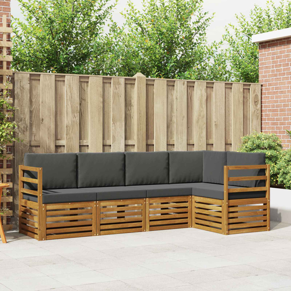 vidaXL 5-Piece Corner Sofa Set Natural and Anthracite Solid Acacia Wood