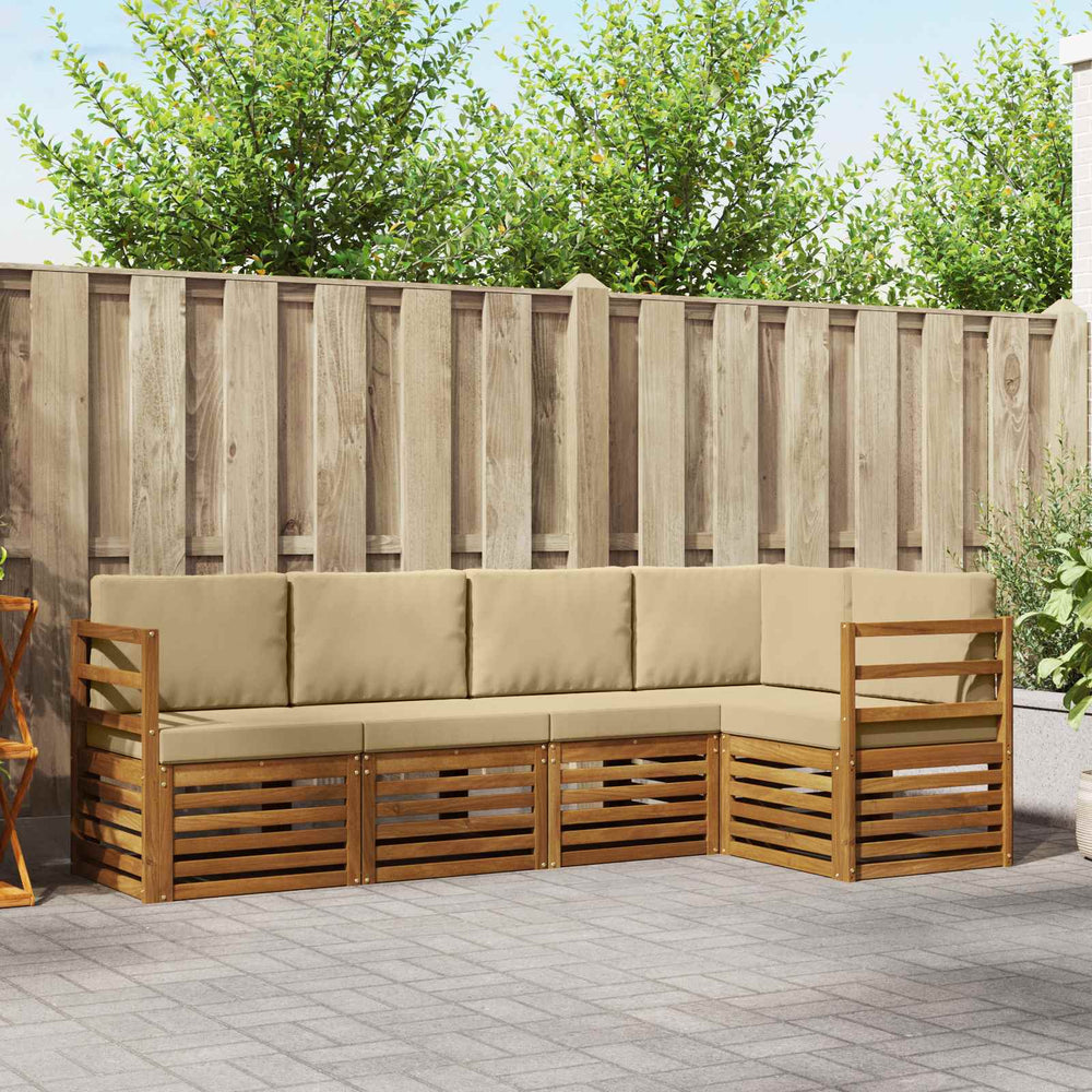 vidaXL Corner Sofa Set with Cushions 5 pcs Natural and Beige Solid Acacia Wood