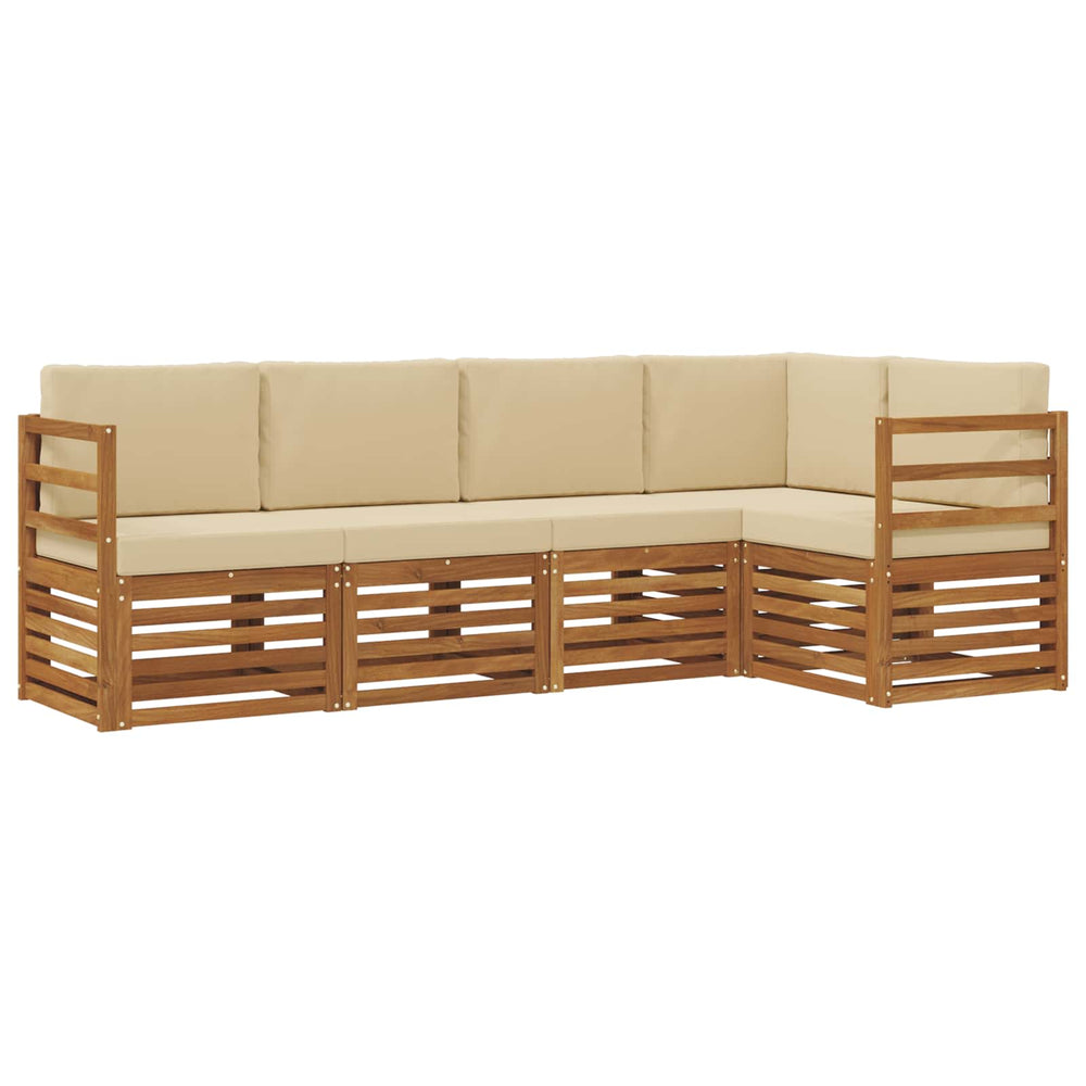 vidaXL Corner Sofa Set with Cushions 5 pcs Natural and Beige Solid Acacia Wood