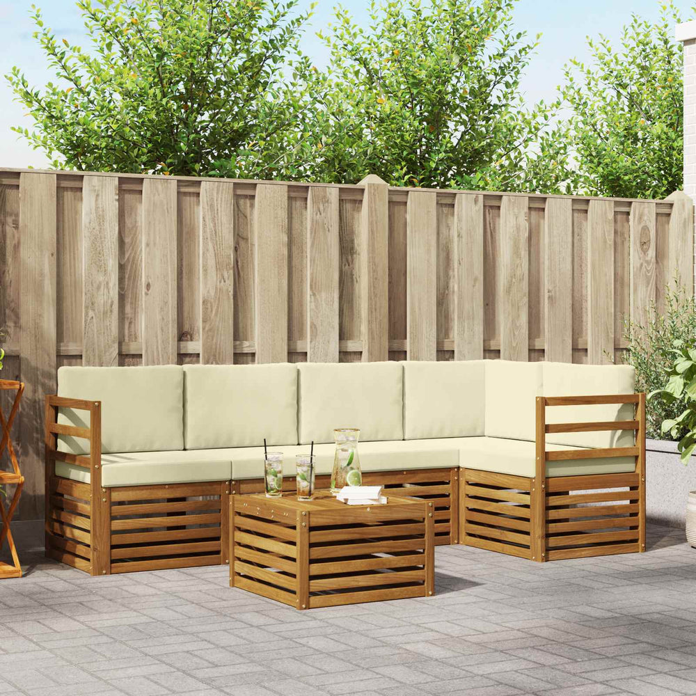 vidaXL Corner Sofa Set with Cushions 6 pcs Natural and Cream Solid Acacia Wood