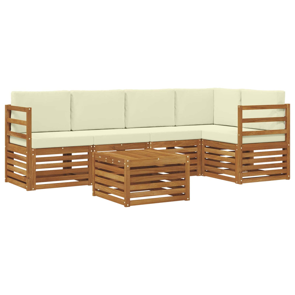 vidaXL Corner Sofa Set with Cushions 6 pcs Natural and Cream Solid Acacia Wood