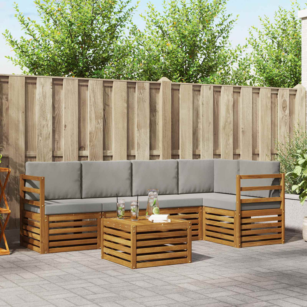 vidaXL 6-piece Corner Sofa Set Natural and Light Grey Solid Acacia Wood