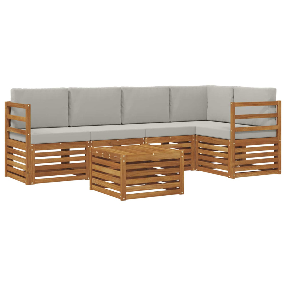 vidaXL 6-piece Corner Sofa Set Natural and Light Grey Solid Acacia Wood