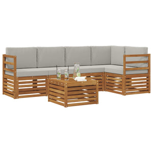 vidaXL 6-piece Corner Sofa Set Natural and Light Grey Solid Acacia Wood