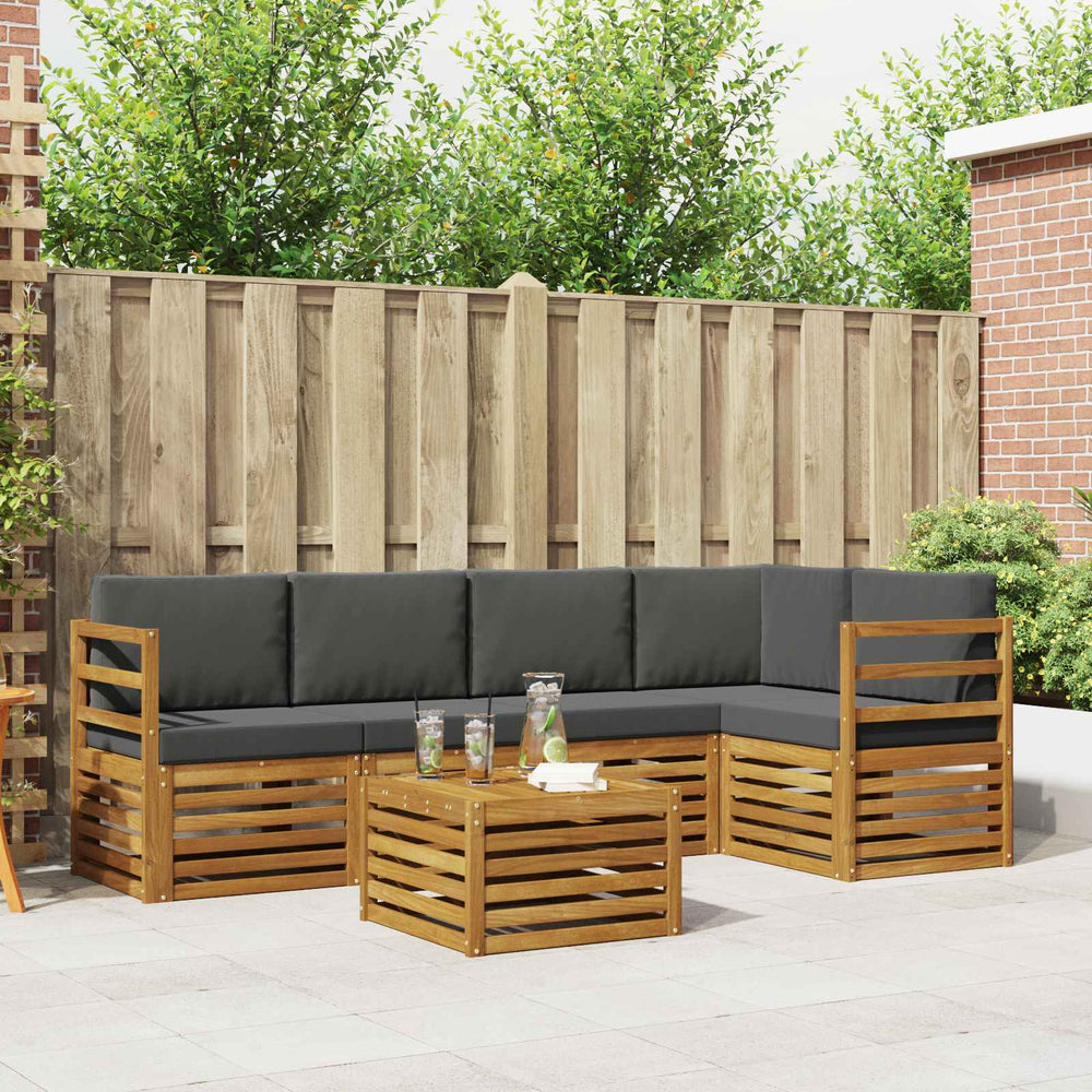vidaXL Corner Sofa Set 6 pcs Natural and Anthracite Solid Acacia Wood