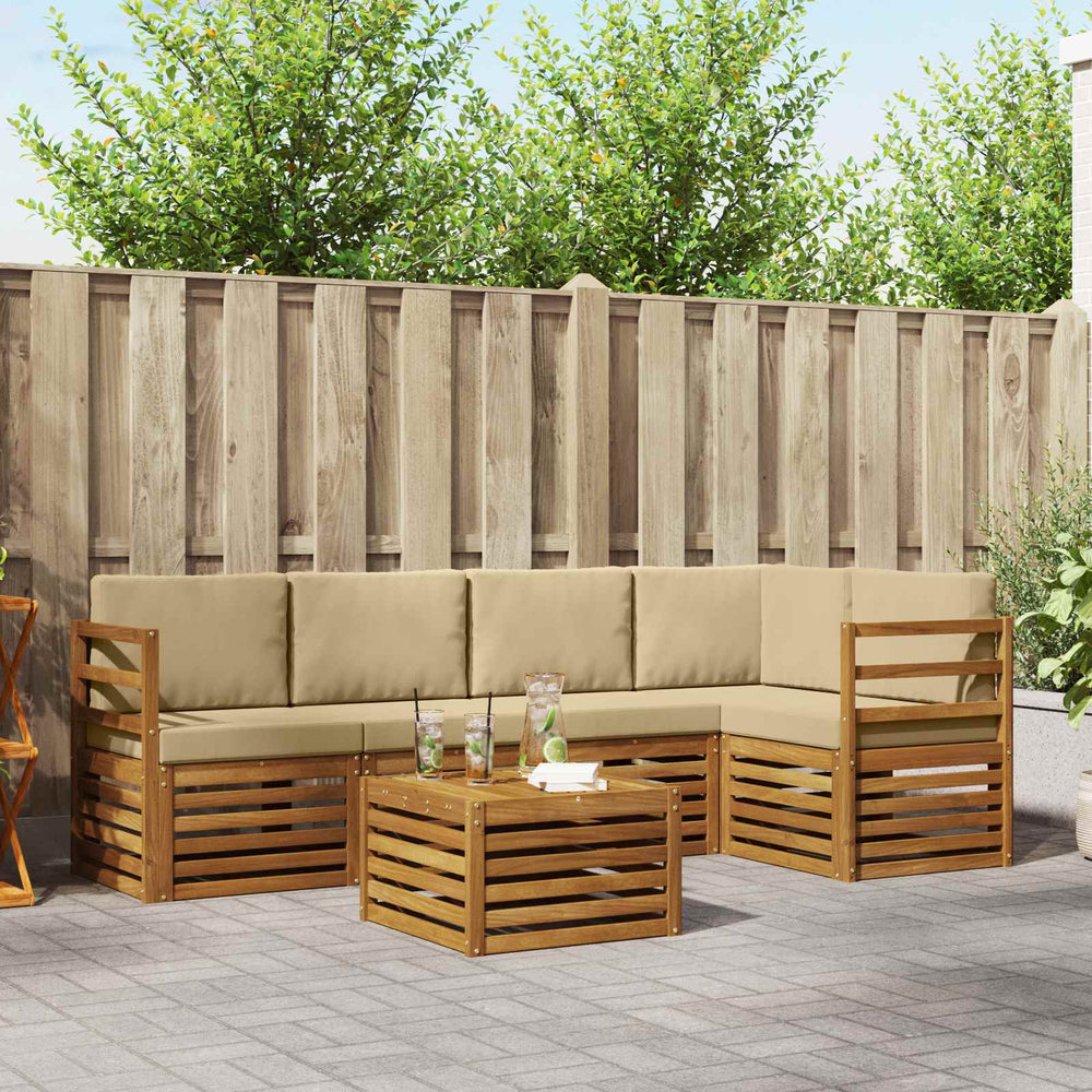 vidaXL Corner Sofa Set with Cushions 6 pcs Natural and Beige Solid Acacia Wood