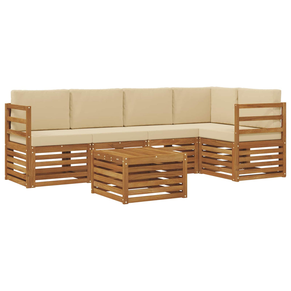 vidaXL Corner Sofa Set with Cushions 6 pcs Natural and Beige Solid Acacia Wood