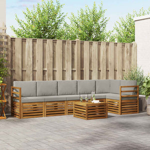vidaXL Corner Sofa Set 7 pcs Natural and Light Grey Solid Acacia Wood