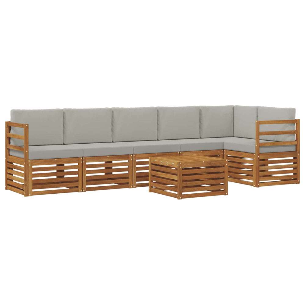 vidaXL Corner Sofa Set 7 pcs Natural and Light Grey Solid Acacia Wood
