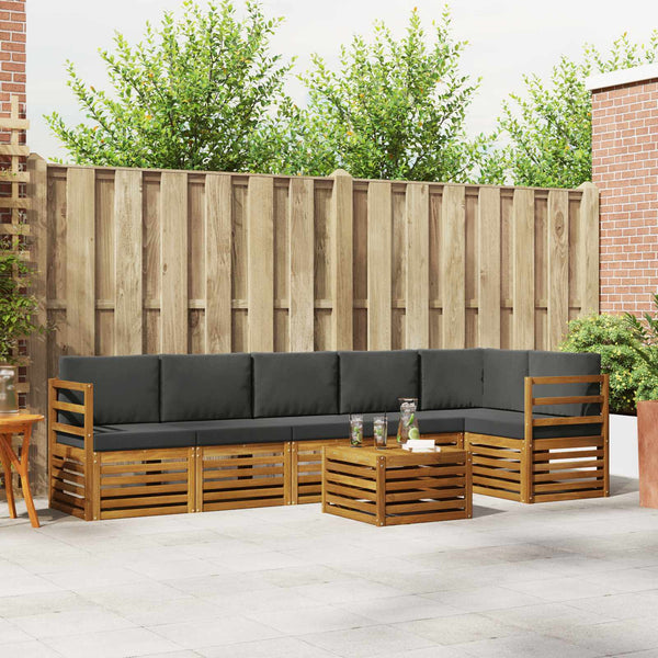 vidaXL 7-Piece Corner Sofa Set Natural and Anthracite Solid Acacia Wood