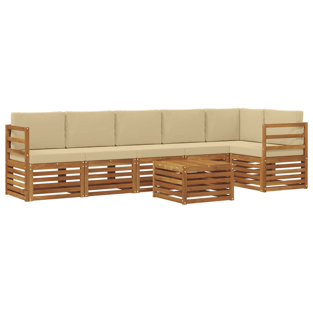 vidaXL Corner Sofa Set with Cushions 7 pcs Natural and Beige Solid Acacia Wood
