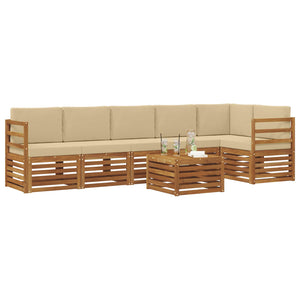 vidaXL Corner Sofa Set with Cushions 7 pcs Natural and Beige Solid Acacia Wood