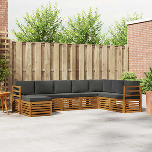 Ecksofa Set Akazie Natur Anthrazit 8-teilig