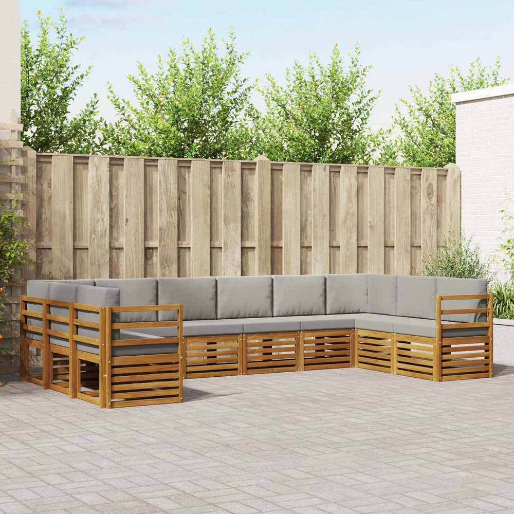 Ecksofa Set Akazie Massivholz Hellgrau 10-teilig