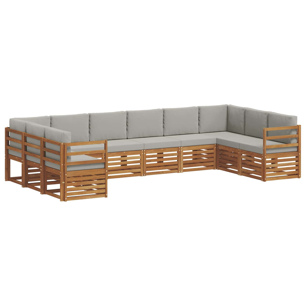 Ecksofa Set Akazie Massivholz Hellgrau 10-teilig