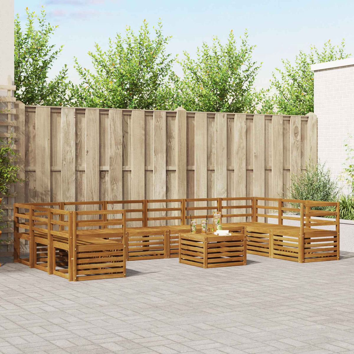 Ecksofa Set Akazie Massivholz 11-teilig