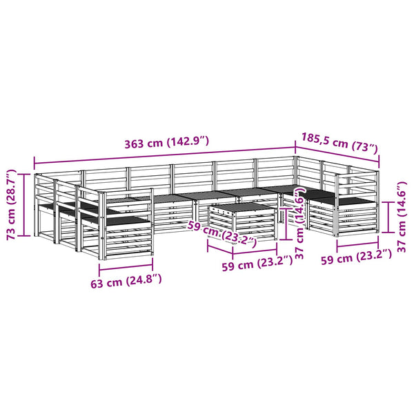Ecksofa Set Akazie Massivholz 11-teilig