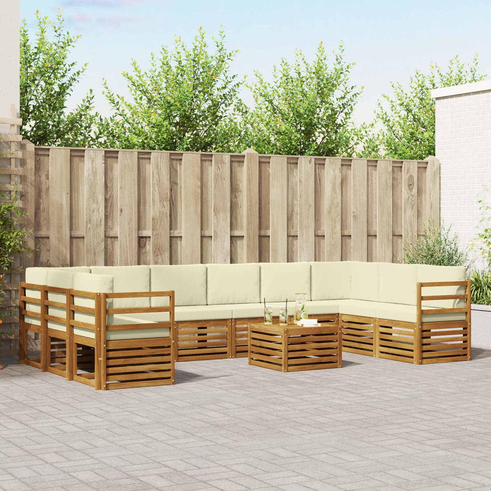 Ecksofa Set Akazie Massivholz Natur Creme 11-teilig