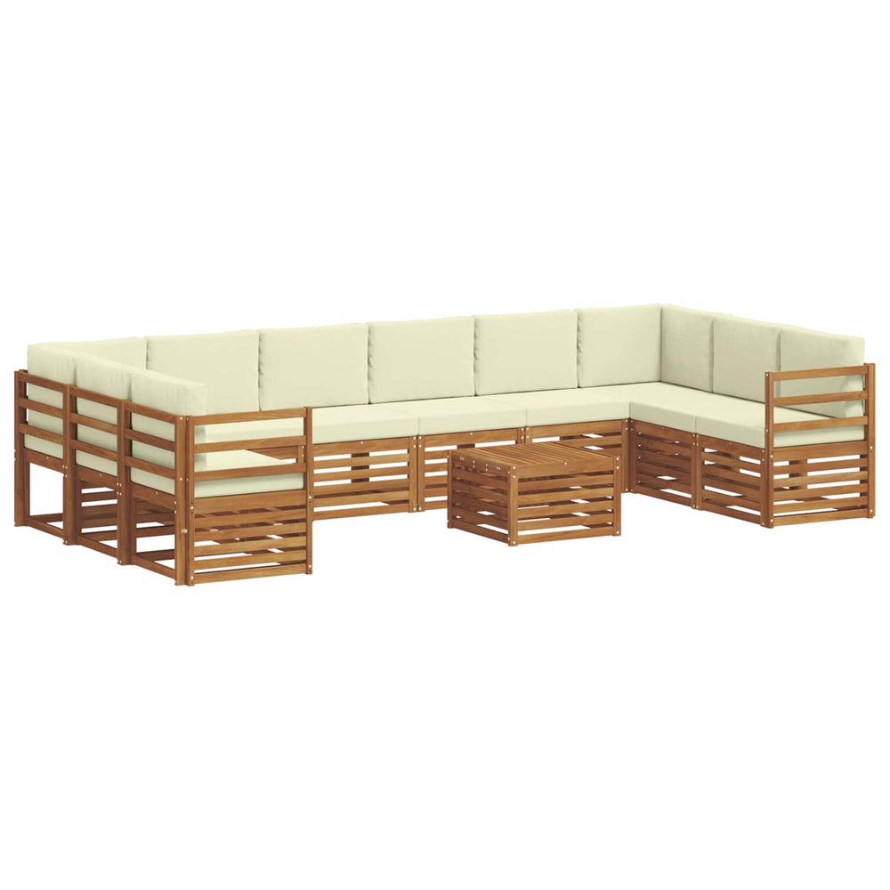 Ecksofa Set Akazie Massivholz Natur Creme 11-teilig