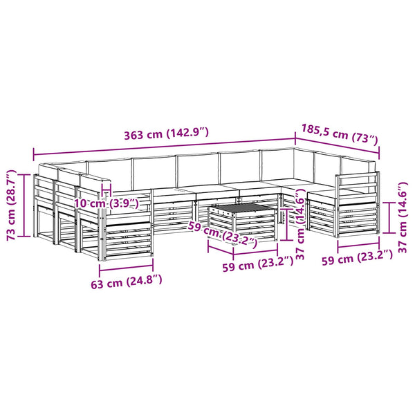 Ecksofa Set 11-teilig Akazie Hellgrau