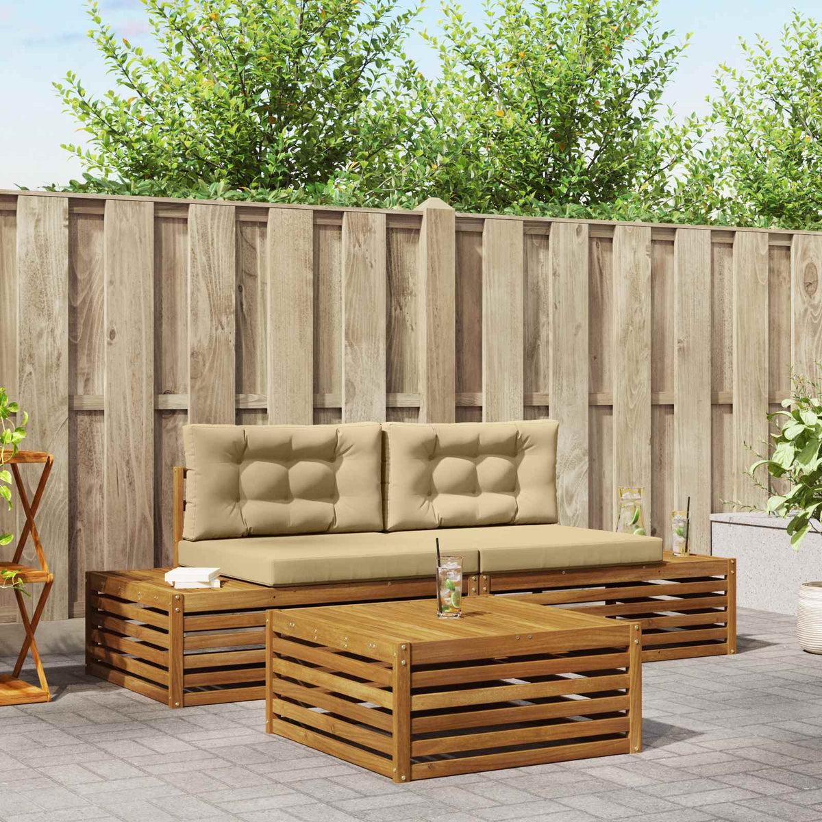 Outdoor Sofagarnitur mit Kissen, Natur/Beige