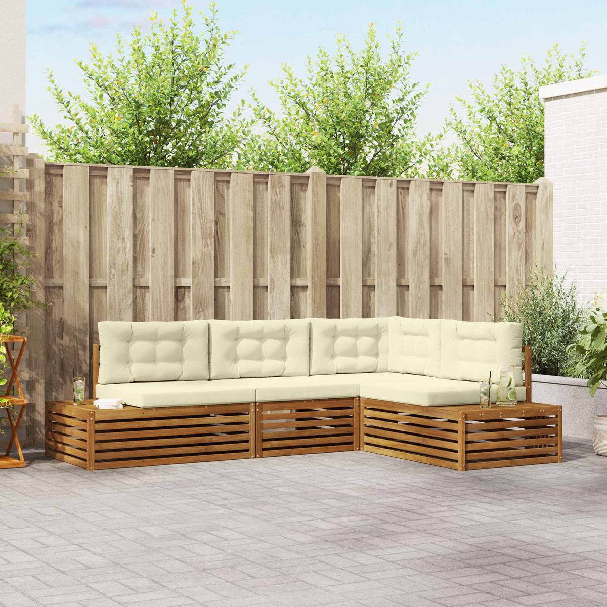 Outdoor Sofa Set Akazie Natur Creme 4-teilig
