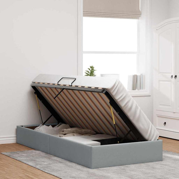 vidaXL Storage Bed with Headboard Light Grey 90 x 190 cm Fabric
