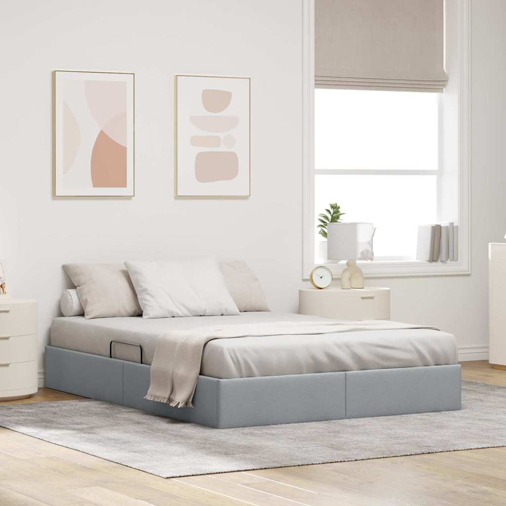 vidaXL Storage Bed with Headboard Light Grey 135 x 190 cm Fabric