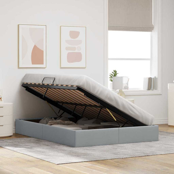 vidaXL Storage Bed with Headboard Light Grey 135 x 190 cm Fabric