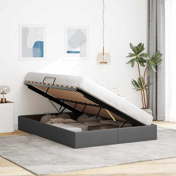 vidaXL Storage Bed with Headboard Dark Grey 135 x 190 cm Fabric
