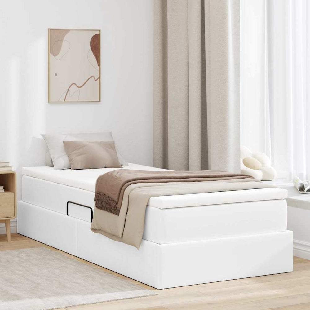 vidaXL Storage Bed with Mattress White 90 x 200 cm Faux Leather