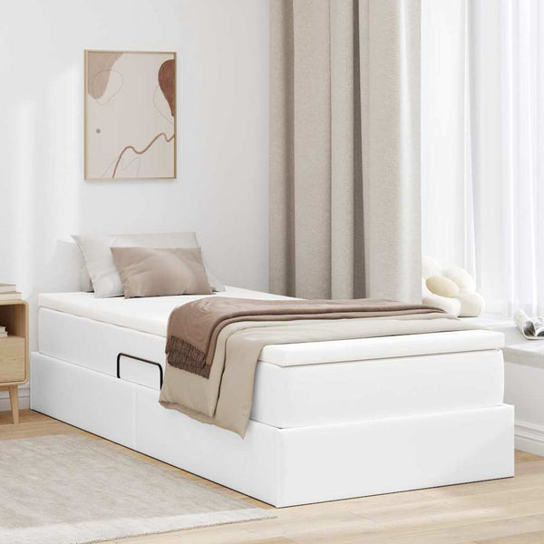 vidaXL Storage Bed with Mattress White 90 x 200 cm Faux Leather
