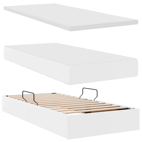 vidaXL Storage Bed with Mattress White 90 x 200 cm Faux Leather