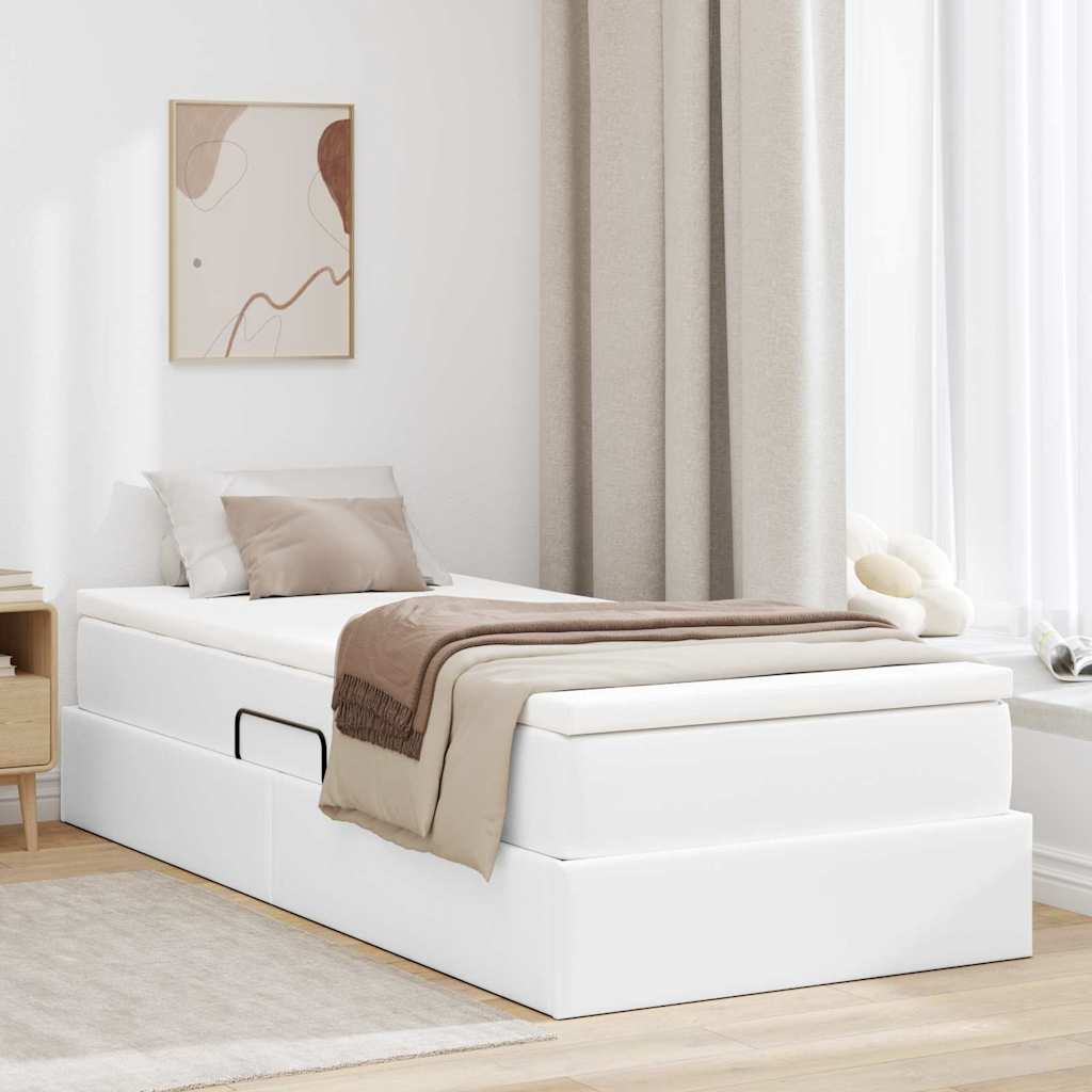 vidaXL Storage Bed with Mattress White 100 x 200 cm Faux Leather