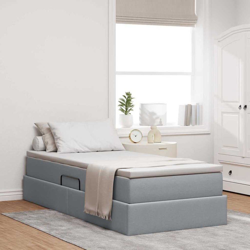 vidaXL Storage Bed with Mattress Light Grey 90 x 190 cm Polyester