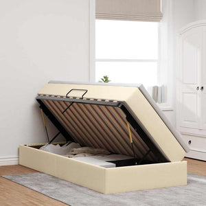 vidaXL Storage Bed with Mattress Cream 90 x 200 cm Polyester